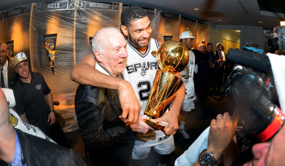Coach Pop and former San Antonio Spurs player Tim Duncan. Photo credit: Fox Sports.